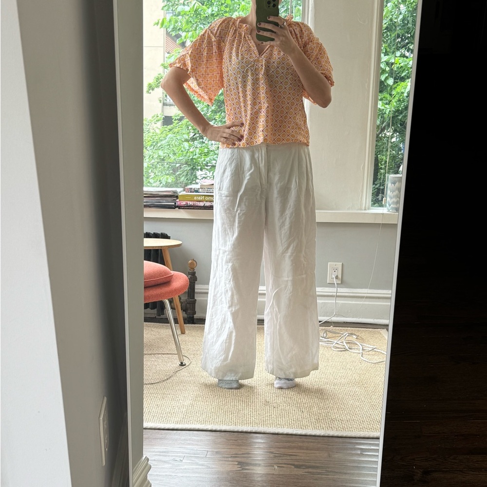 White Zara Linen-Blend Pants